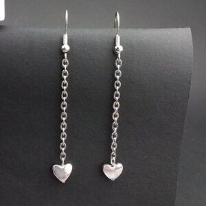 Heart and Chain Silver Tone Earrings